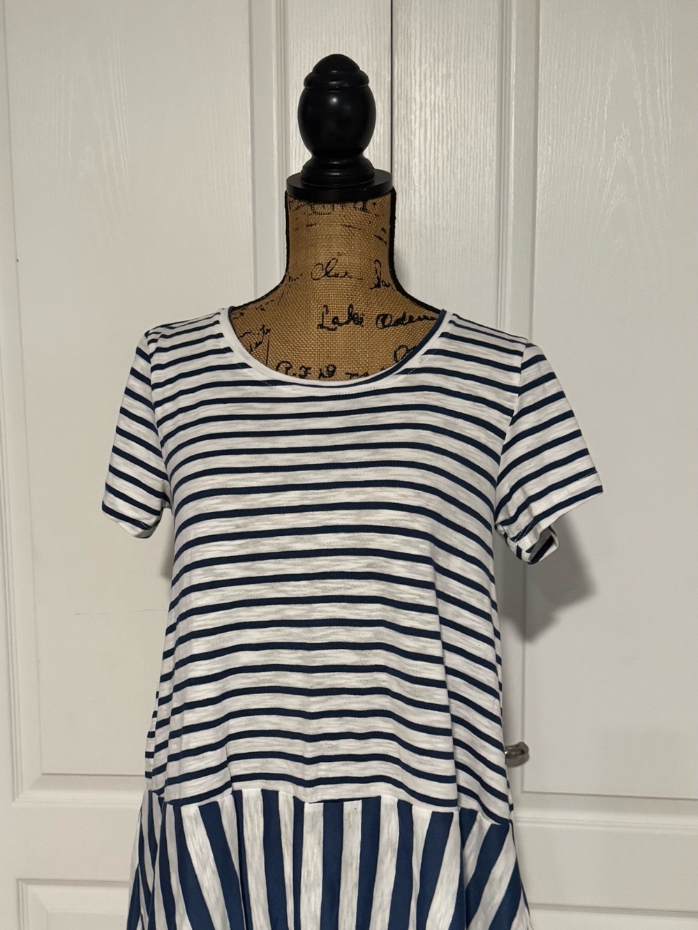 Women’s Navy and White Striped Short-Sleeve Top